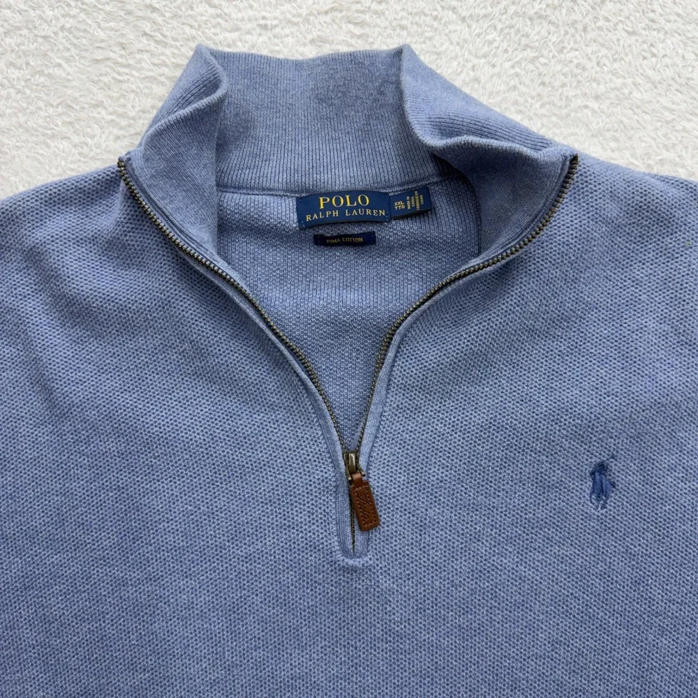 Polo‎ Ralph Lauren Mens XXL Light Blue Pima Cotton Quarter Zip Sweater Pullover
